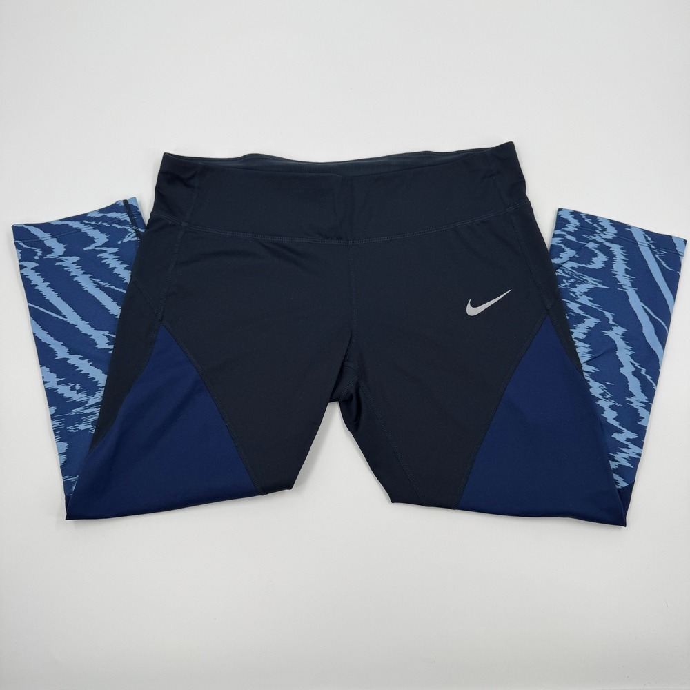 Nike Dri-FIT Womens XL Navy Blue Graphic Print‎ Cropped Leggings 855175-410